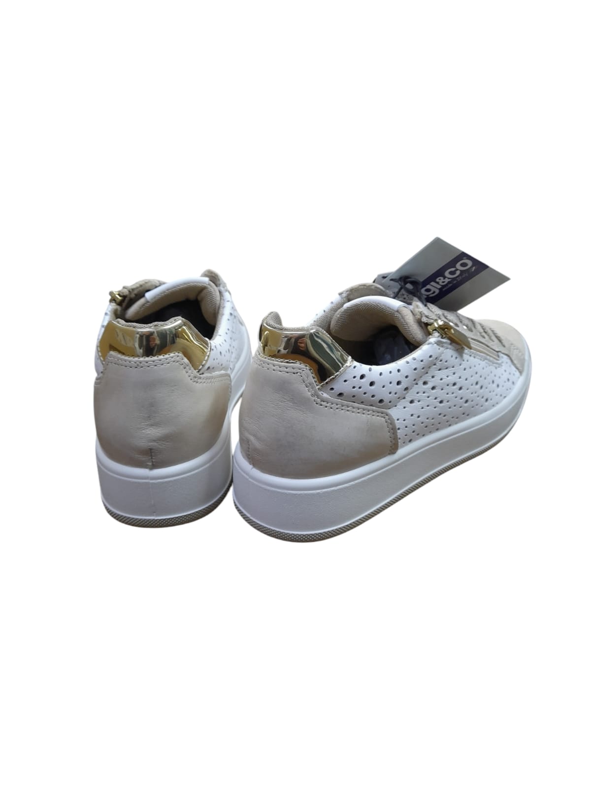 Sneakers IGI&CO scarpa sportiva donna MADE IN ITALY pelle di nappa bianco e camoscio