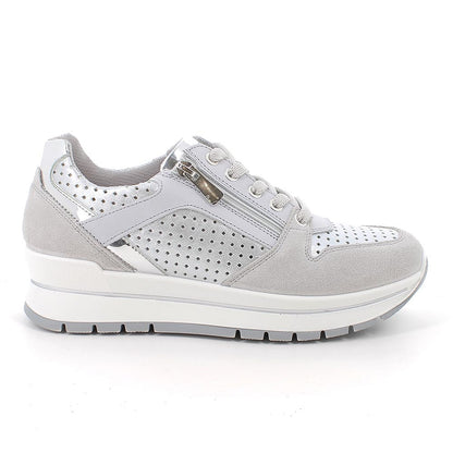 Sneakers IGI&CO scarpa donna MADE IN ITALY camoscio perla e pelle argento