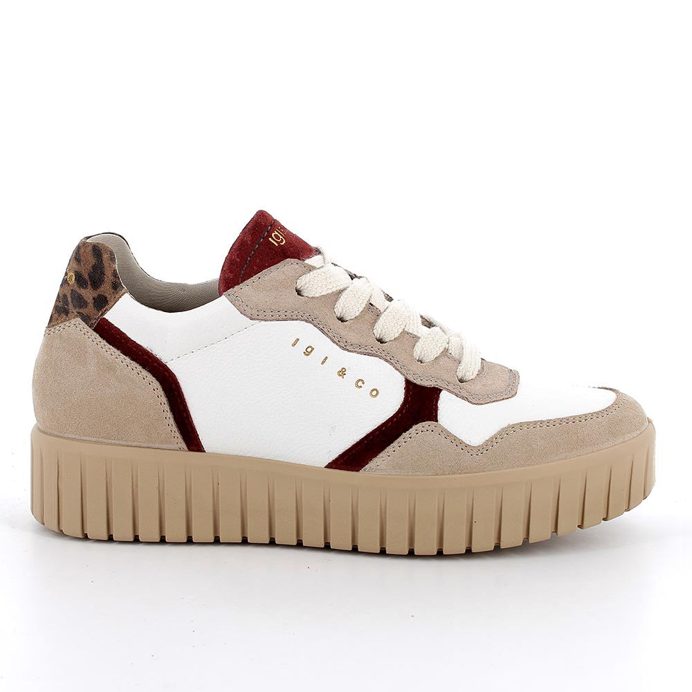 Sneakers IGI&CO scarpa sportiva donna MADE IN ITALY in camoscio beige e pelle bianca