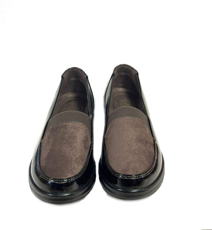 Mocassino AMARPIES scarpa linea comoda donna vernice e camoscio marrone testa di moro