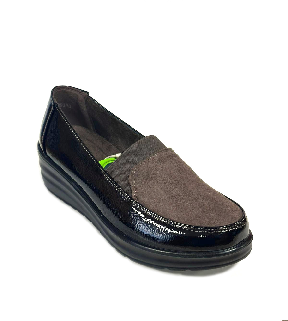 Mocassino AMARPIES scarpa linea comoda donna vernice e camoscio marrone testa di moro
