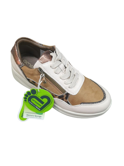 Sneaker linea confort AMARPIES scarpa casual donna in pelle beige e camoscio marrone