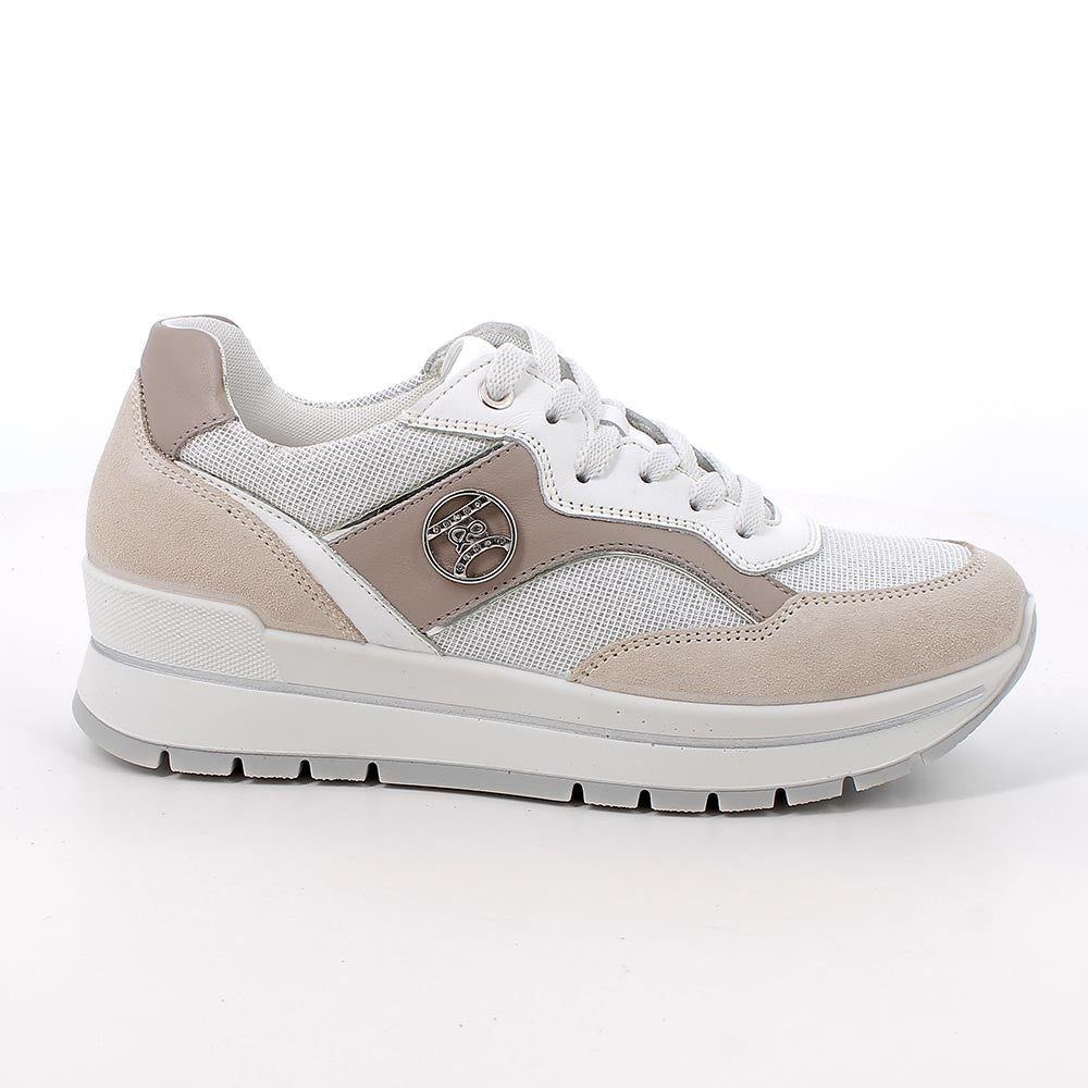 Sneakers IGI&CO scarpa donna MADE IN ITALY camoscio grigio e tessuto laminato bianco