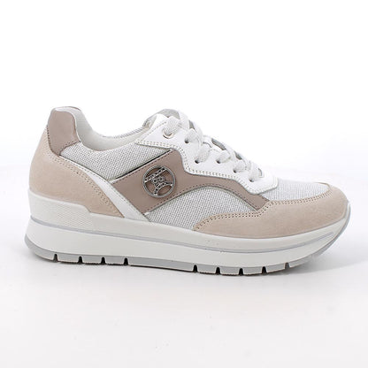 Sneakers IGI&CO scarpa donna MADE IN ITALY camoscio grigio e tessuto laminato bianco