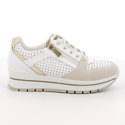 Sneakers IGI&CO scarpa donna MADE IN ITALY camoscio beige e pelle bianco