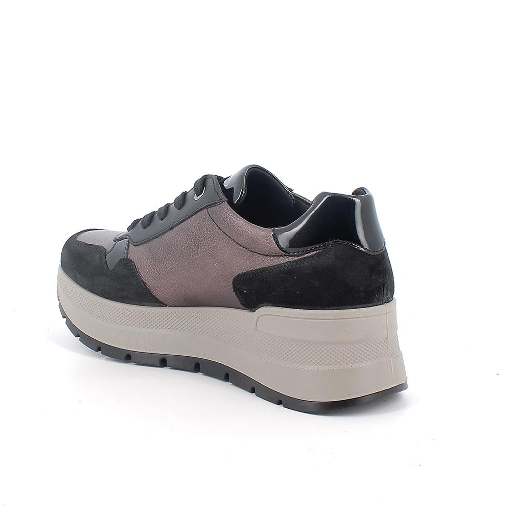 Sneakers IGI&CO scarpa sportiva donna a zeppa MADE IN ITALY in camoscio nero