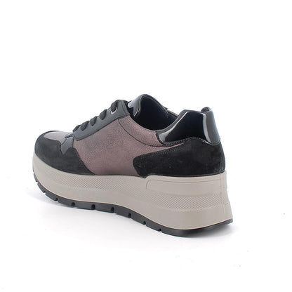 Sneakers IGI&CO scarpa sportiva donna a zeppa MADE IN ITALY in camoscio nero