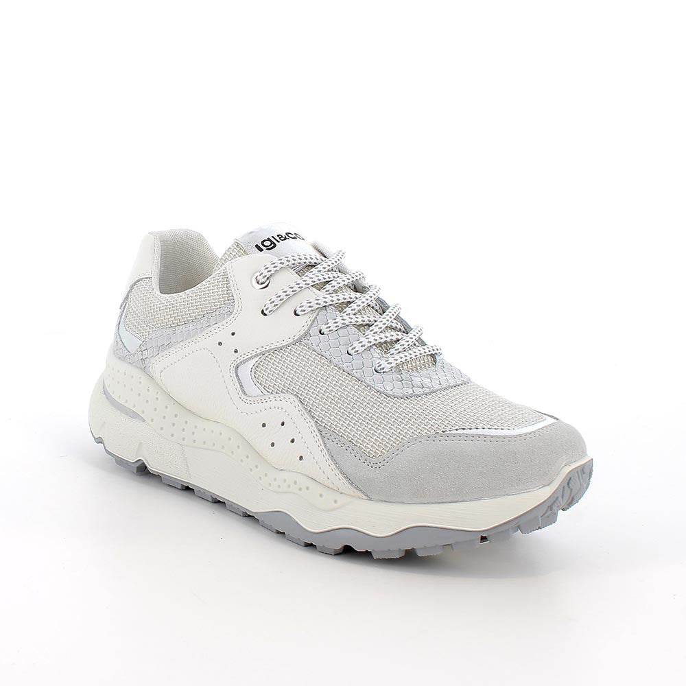 Sneakers IGI&CO scarpa donna MADE IN ITALY in camoscio e rete perla e bianco