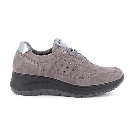 Sneakers IGI&CO scarpa sportiva donna MADE IN ITALY in camoscio grigio e brillantini