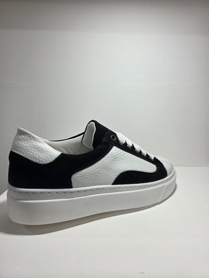 Sneakers uomo Top punta pelle bianca e camoscio nero MVshoes calzature MADE IN ITALY