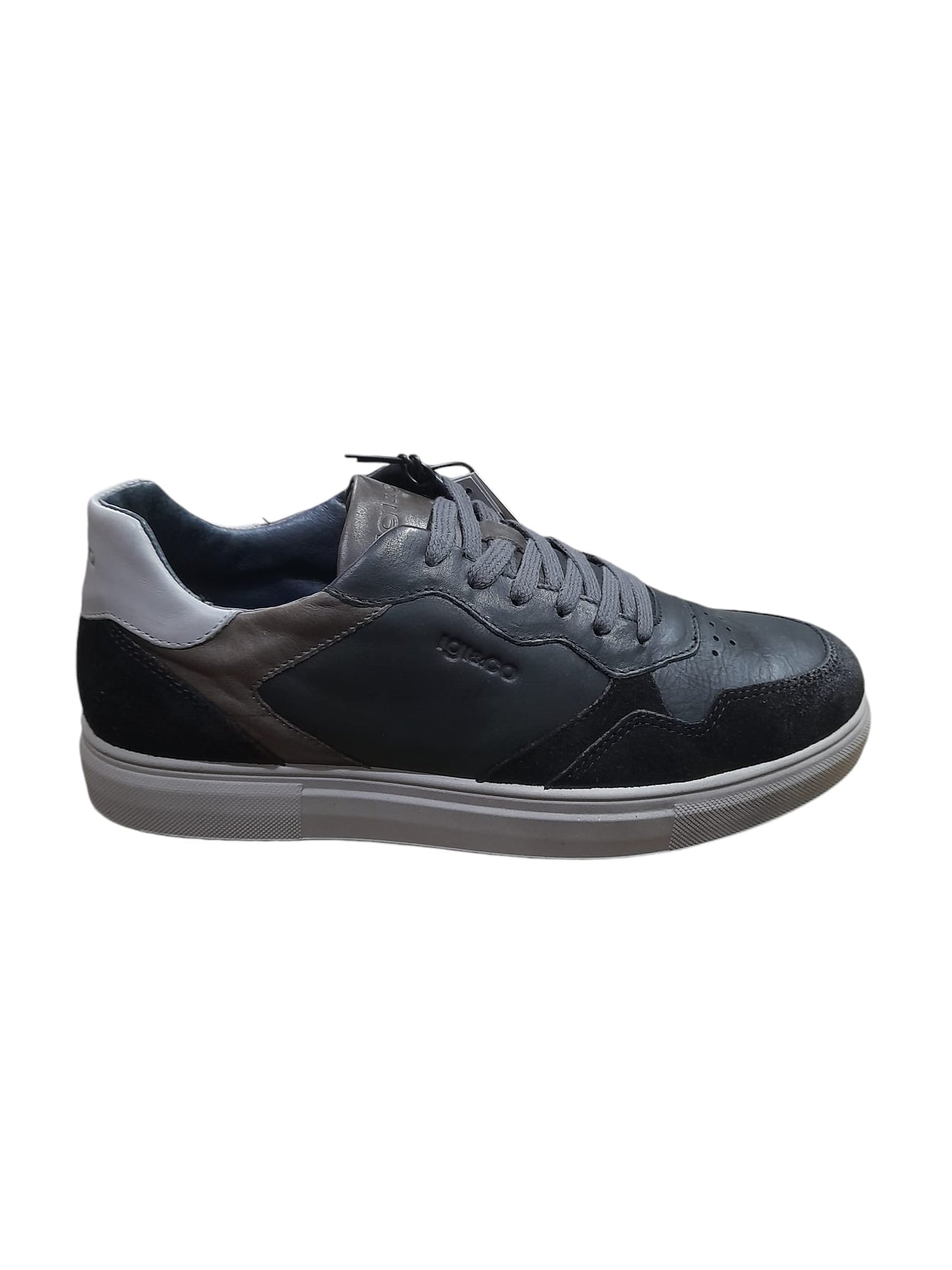 Sneakers IGI&CO scarpa sportiva uomo MADE IN ITALY pelle/vitello rag nero e grigio