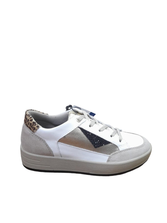 Sneakers IGI&CO scarpa da donna MADE IN ITALY in pelle/nappa bianco e camoscio beige