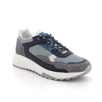 Sneakers IGI&CO scarpa uomo MADE IN ITALY in camoscio special grigio grafite e blu