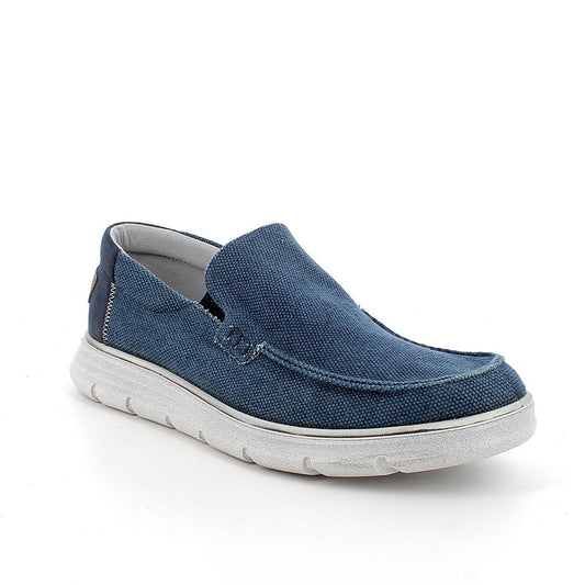 Mocassino IGI&CO scarpa da uomo MADE IN ITALY in tessuto canvas delave blu