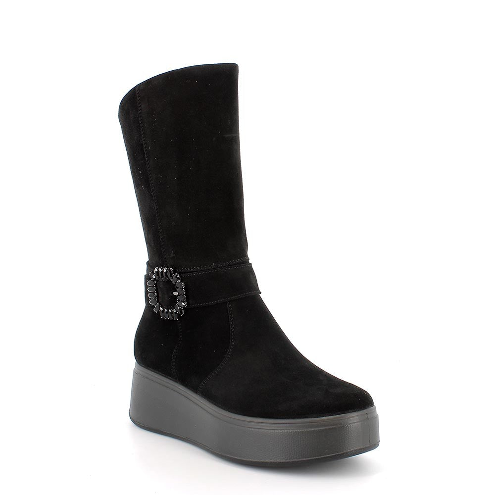 Stivale IGI&CO Platform lunghezza 3/4 donna MADE IN ITALY in camoscio super nero