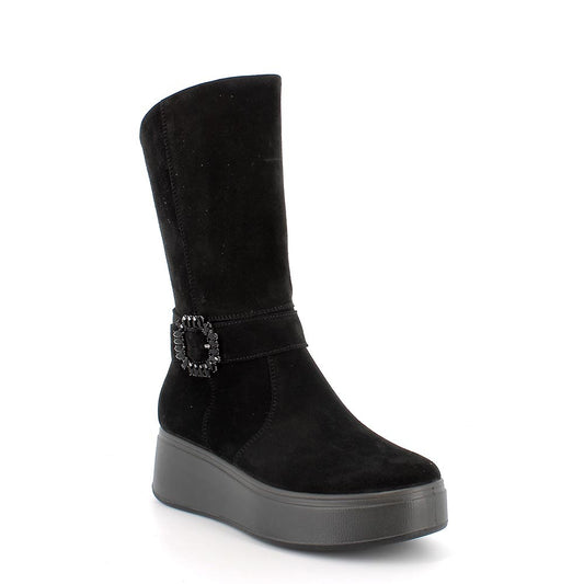 Stivale IGI&CO Platform lunghezza 3/4 donna MADE IN ITALY in camoscio super nero