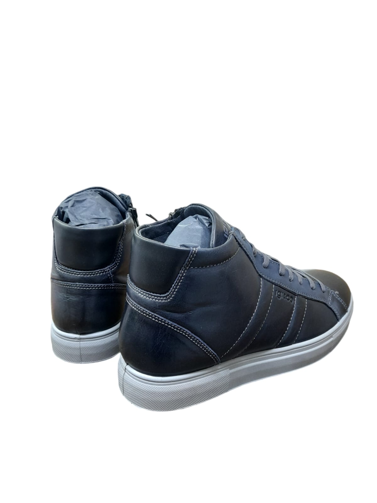Sneaker IGI&CO scarpa uomo MADE IN ITALY pelle/vitello rag blu notte colletto alto