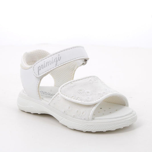 Sandalo PRIMIGI scarpa da bambina PRIMI PASSI in tessuto e pelle bianco ricamato