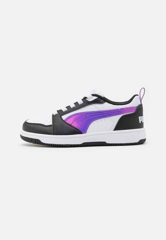 Puma Rebound V6 Lo BOUNCY SKY AC + PS scarpa da bambina in pelle nera e bianca