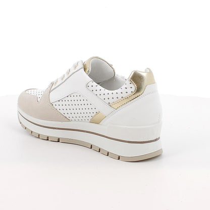Sneakers IGI&CO scarpa donna MADE IN ITALY camoscio beige e pelle bianco