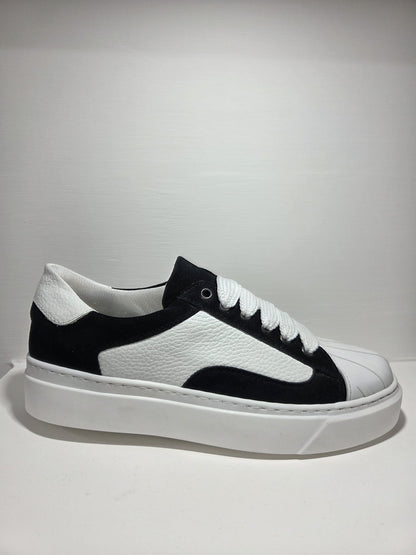Sneakers uomo Top punta pelle bianca e camoscio nero MVshoes calzature MADE IN ITALY