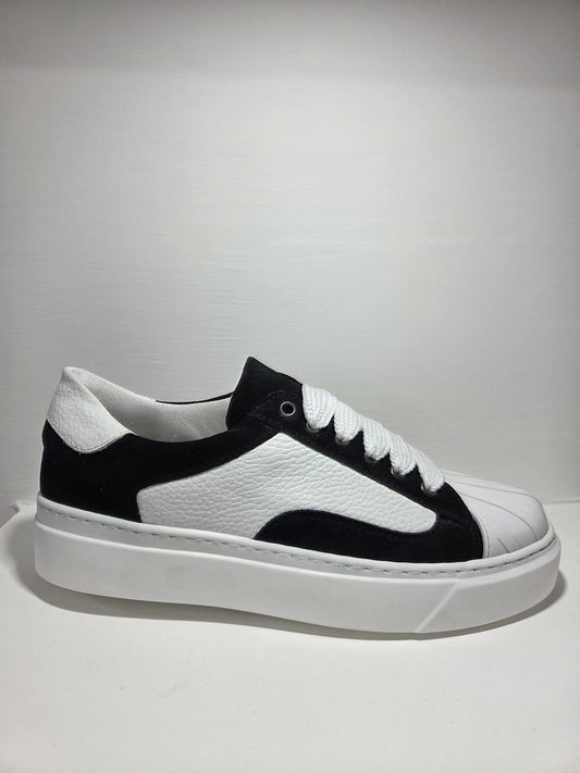 Sneakers uomo Top punta pelle bianca e camoscio nero MVshoes calzature MADE IN ITALY