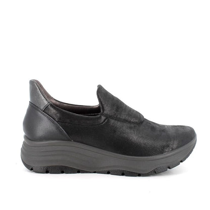 Mocassino ENVAL SOFT scarpa donna MADE IN ITALY in tessuto TEKFIT nero laminato
