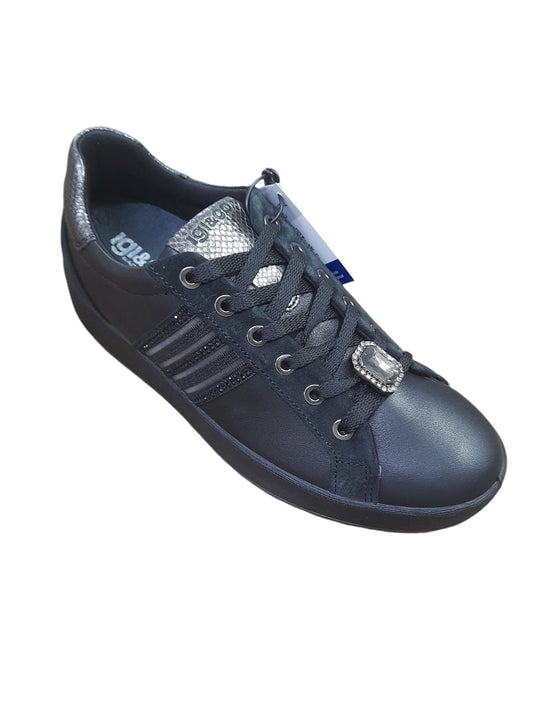 Scarpa IGI&CO donna sportiva zeppa interna MADE IN ITALY pelle nero e laminato piombo