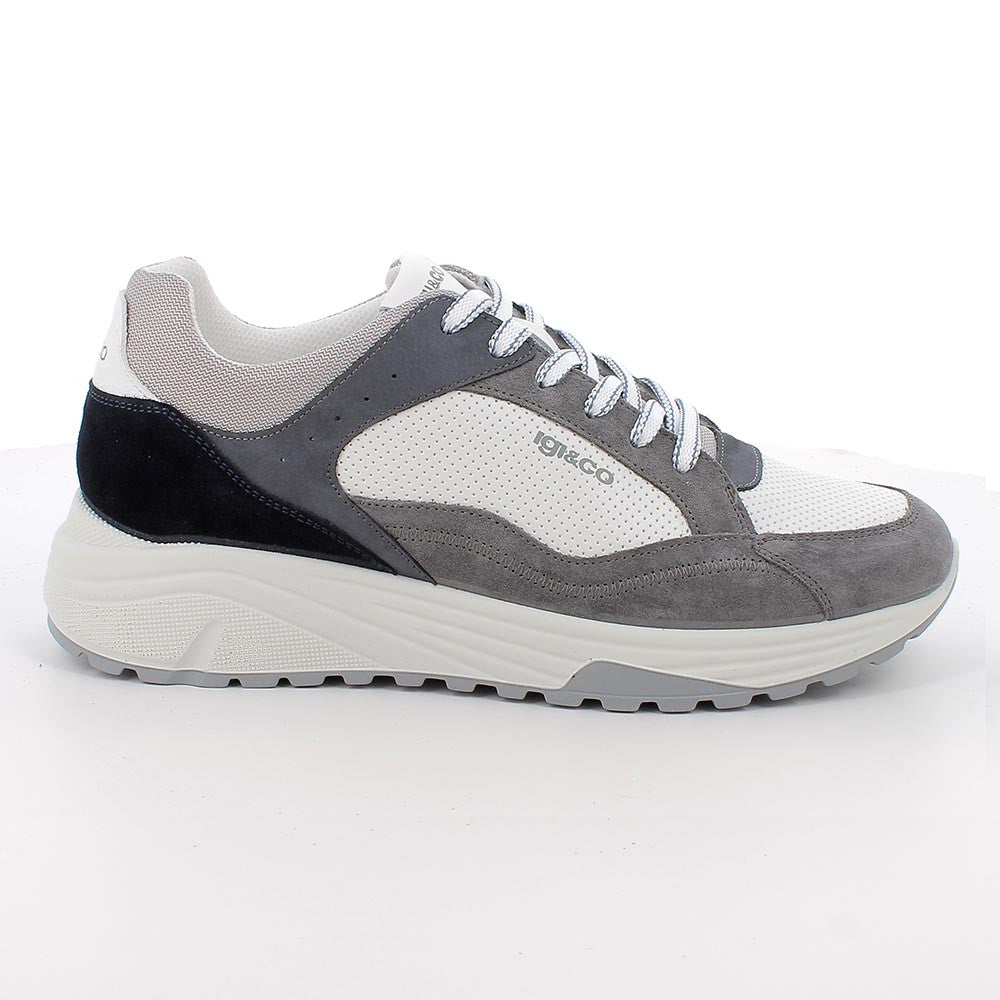 Sneakers IGI&CO scarpa sportiva uomo MADE IN ITALY in camoscio grigio e pelle bianco