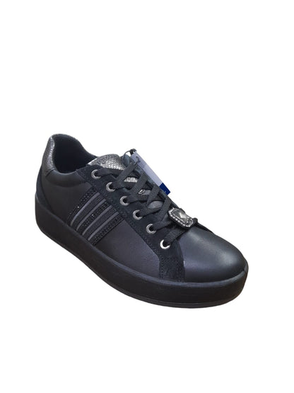 Scarpa IGI&CO donna sportiva zeppa interna MADE IN ITALY pelle nero e laminato piombo