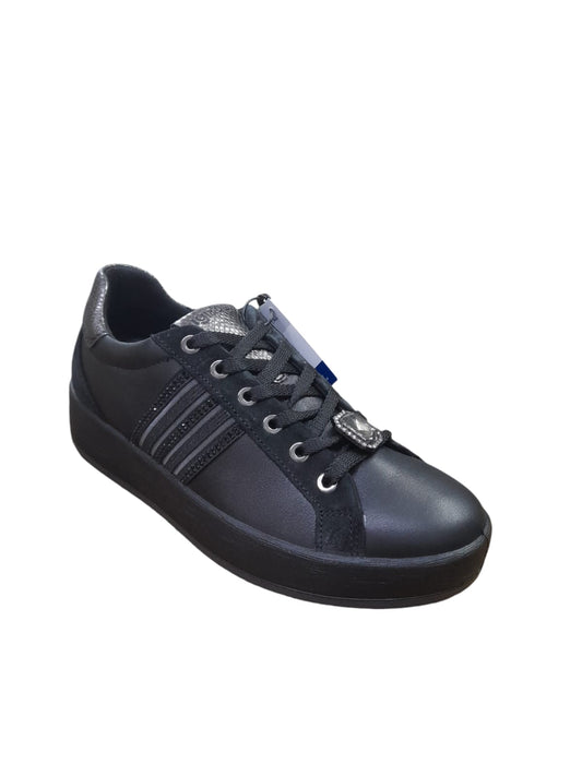 Scarpa IGI&CO donna sportiva zeppa interna MADE IN ITALY pelle nero e laminato piombo