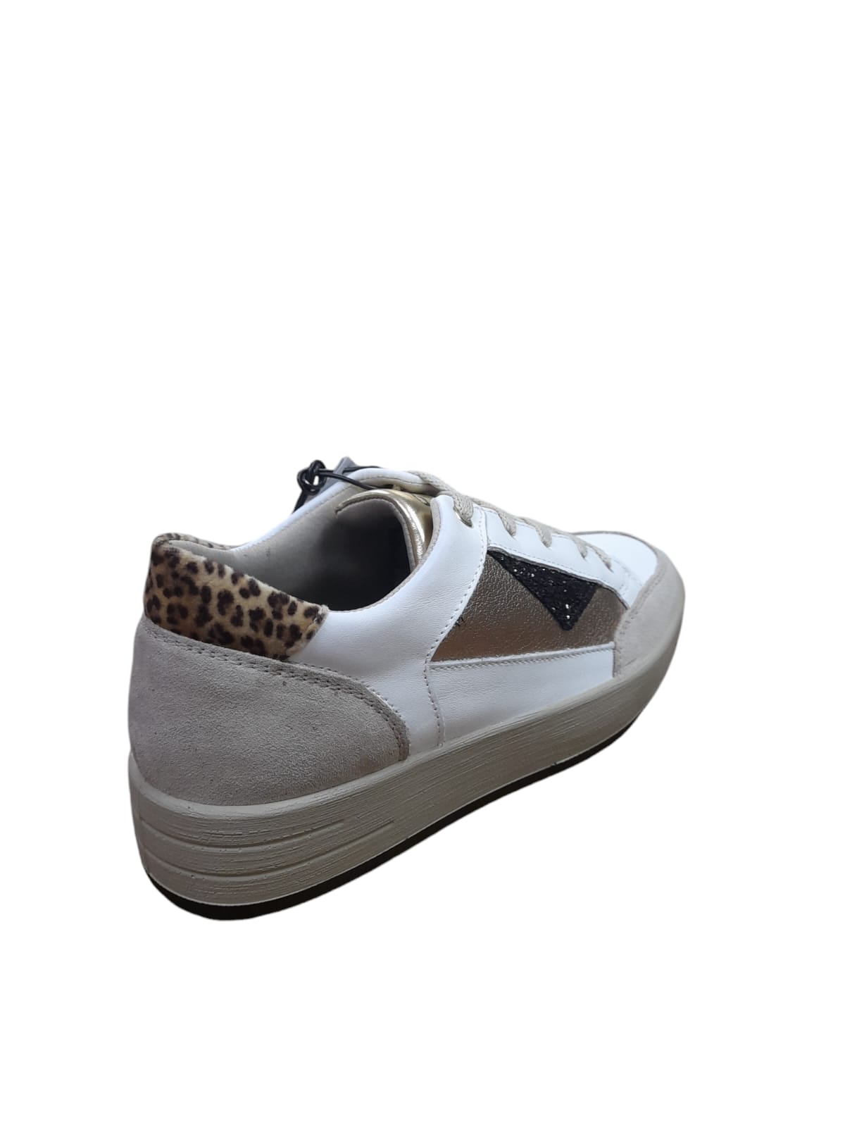 Sneakers IGI&CO scarpa da donna MADE IN ITALY in pelle/nappa bianco e camoscio beige