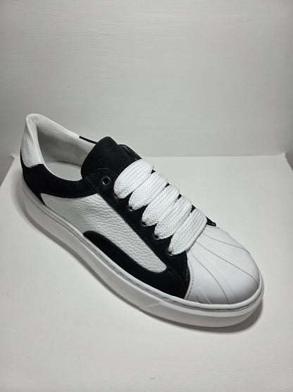 Sneakers uomo Top punta pelle bianca e camoscio nero MVshoes calzature MADE IN ITALY