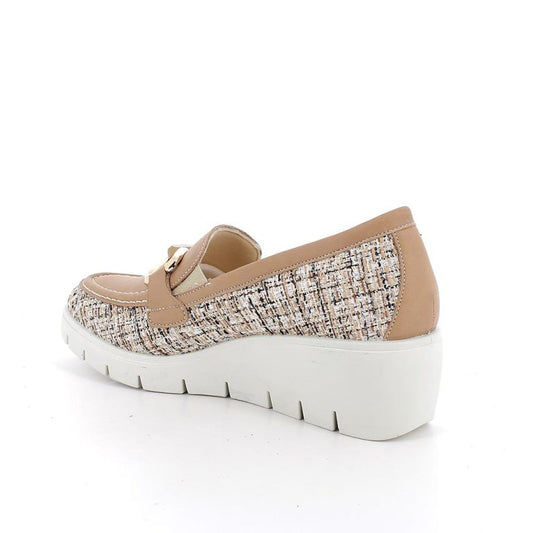 Mocassino ENVAL SOFT scarpa donna MADE IN ITALY in pelle camel e tessuto laminato
