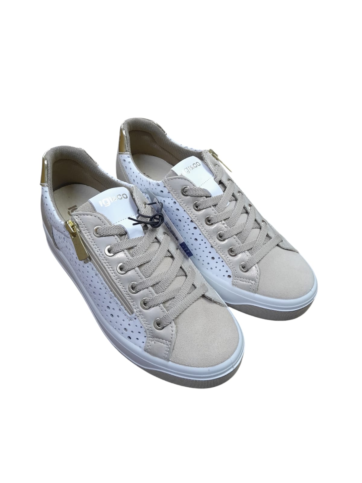 Sneakers IGI&CO scarpa sportiva donna MADE IN ITALY pelle di nappa bianco e camoscio