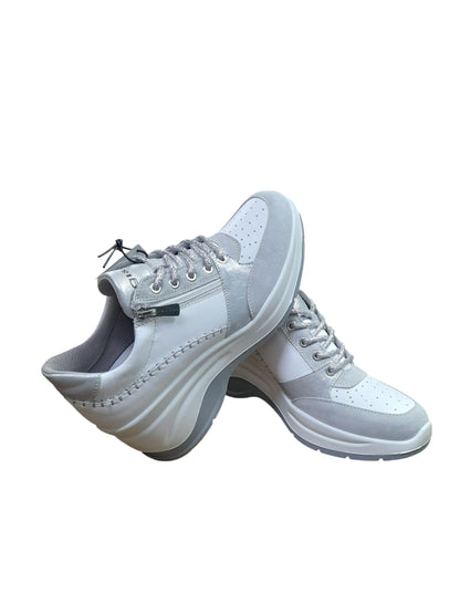 Sneakers IGI&CO scarpa a zeppone donna MADE IN ITALY pelle bianco e camoscio grigio