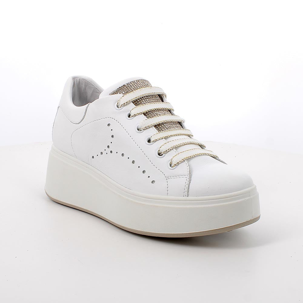 Sneakers IGI&CO PLATFORM scarpa donna a zeppa MADE IN ITALY in pelle/nappa bianco