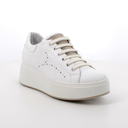 Sneakers IGI&CO PLATFORM scarpa donna a zeppa MADE IN ITALY in pelle/nappa bianco
