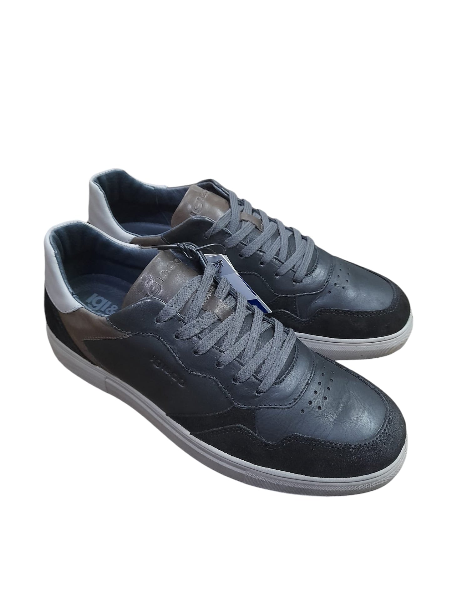 Sneakers IGI&CO scarpa sportiva uomo MADE IN ITALY pelle/vitello rag nero e grigio