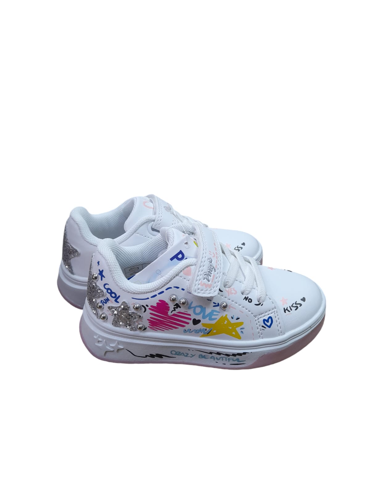 Sneakers PRIMIGI SPORT scarpa da ginnastica bambina in pelle/nappa bianco e glitter