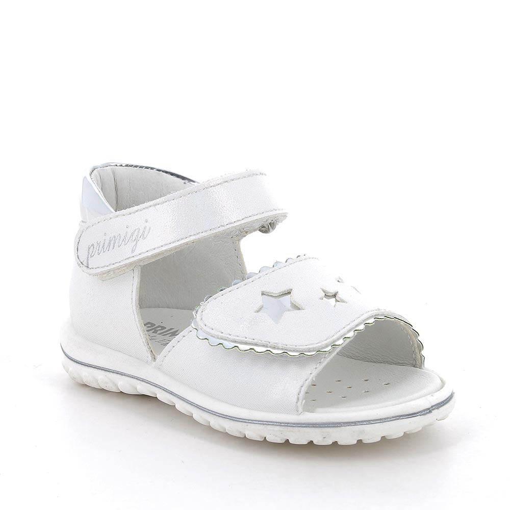 Sandalo PRIMIGI PRIMI PASSI da bambina in pelle/nappa iridescente laminato luxor bianco