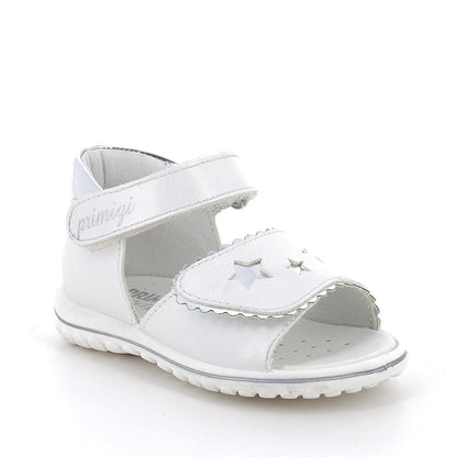 Sandalo PRIMIGI PRIMI PASSI da bambina in pelle/nappa iridescente laminato luxor bianco