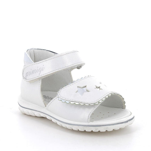 Sandalo PRIMIGI PRIMI PASSI da bambina in pelle/nappa iridescente laminato luxor bianco