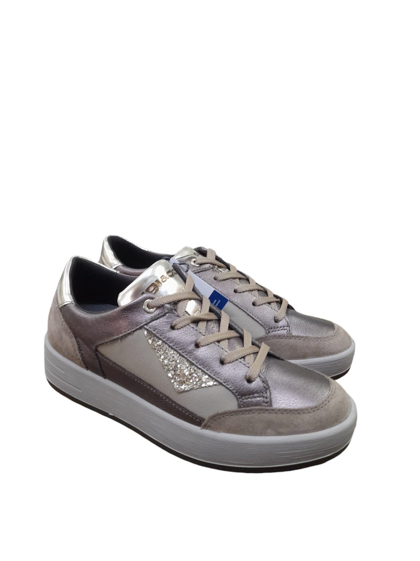 Sneakers IGI&CO scarpa donna MADE IN ITALY pelle/fiore bottolato e camoscio bronzo