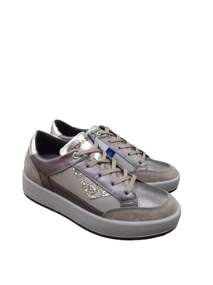 Sneakers IGI&CO scarpa donna MADE IN ITALY pelle/fiore bottolato e camoscio bronzo