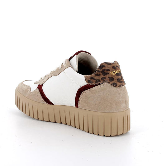 Sneakers IGI&CO scarpa sportiva donna MADE IN ITALY in camoscio beige e pelle bianca