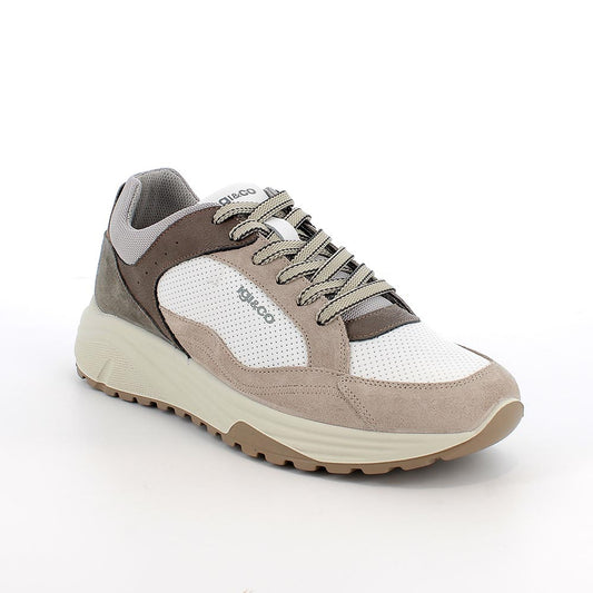 Sneakers IGI&CO scarpa sportiva uomo MADE IN ITALY in camoscio beige e pelle bianco