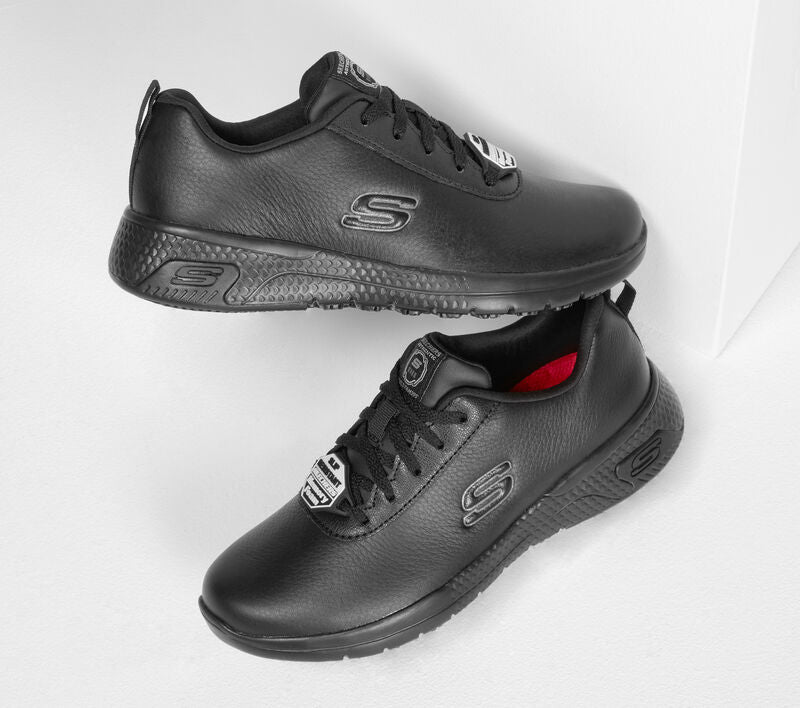 SKECHERS MARSING GMINA Work FOOTWEAR scarpa da donna in pelle bottolata nera