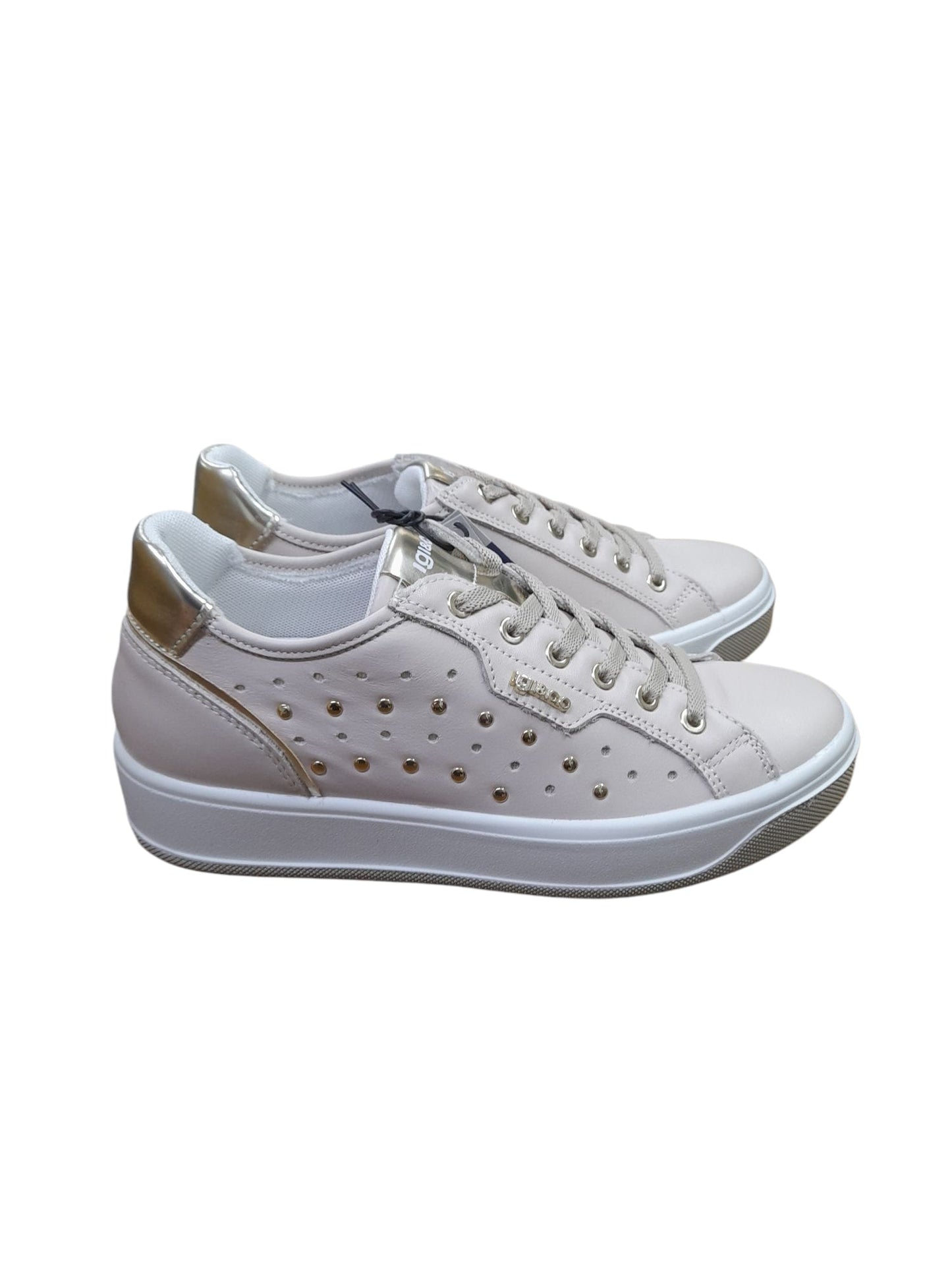 Sneakers IGI&CO scarpa sportiva donna MADE IN ITALY pelle/nappa soft beige borchiata
