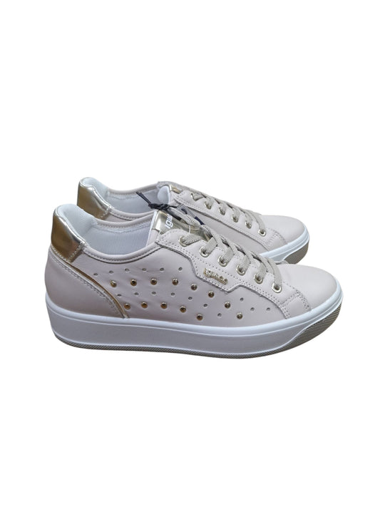 Sneakers IGI&CO scarpa sportiva donna MADE IN ITALY pelle/nappa soft beige borchiata